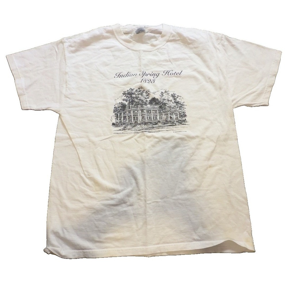 Vintage 2006 Indian Spring Hotel 1823 T-Shirt Georgia History White Large